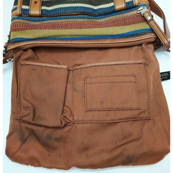 Fossil Maddox Multicolor Canvas Stripes Logo Pockets Zipper Crossbody Bag - Picture 11 of 14